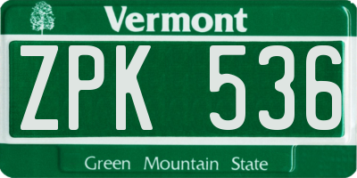VT license plate ZPK536