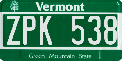 VT license plate ZPK538