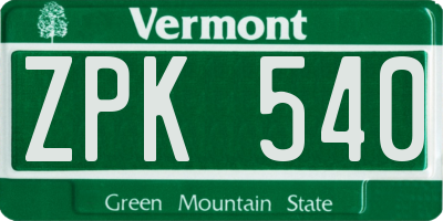 VT license plate ZPK540