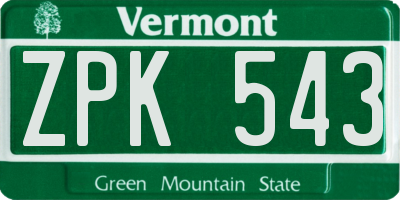VT license plate ZPK543