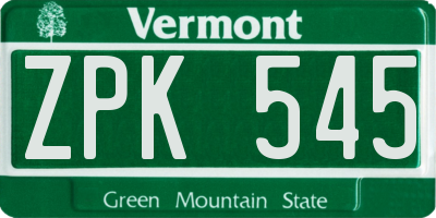 VT license plate ZPK545