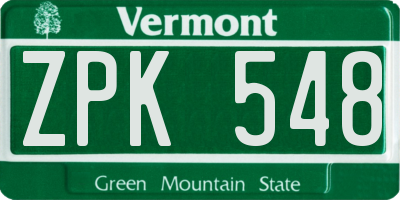 VT license plate ZPK548