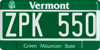 VT license plate ZPK550