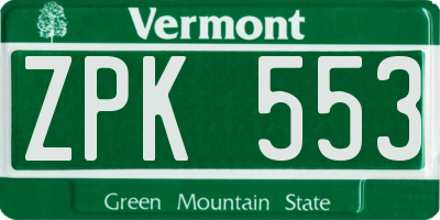 VT license plate ZPK553