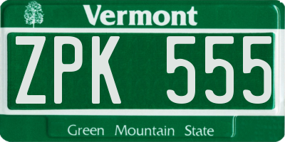 VT license plate ZPK555