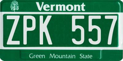 VT license plate ZPK557