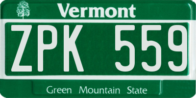 VT license plate ZPK559