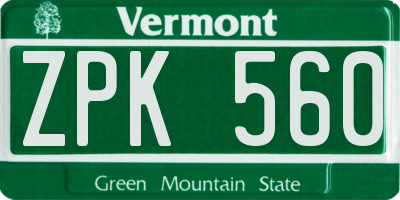 VT license plate ZPK560