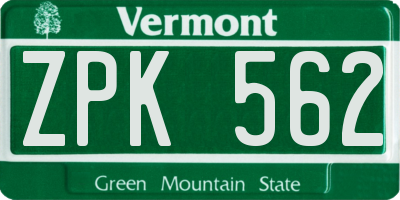 VT license plate ZPK562