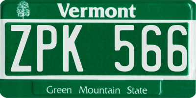 VT license plate ZPK566