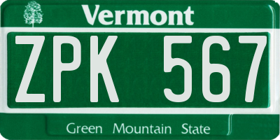 VT license plate ZPK567
