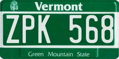 VT license plate ZPK568