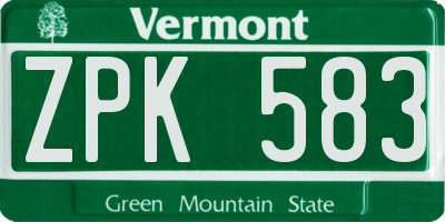 VT license plate ZPK583