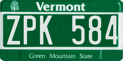 VT license plate ZPK584