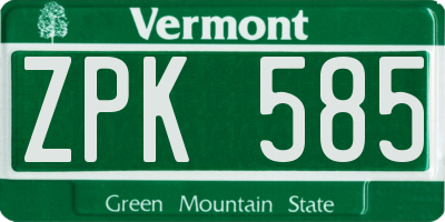 VT license plate ZPK585