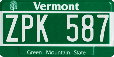VT license plate ZPK587