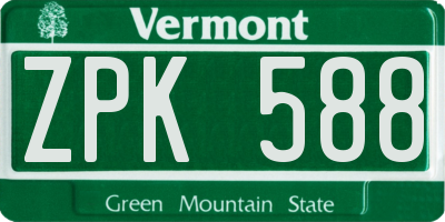 VT license plate ZPK588