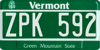 VT license plate ZPK592