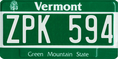 VT license plate ZPK594