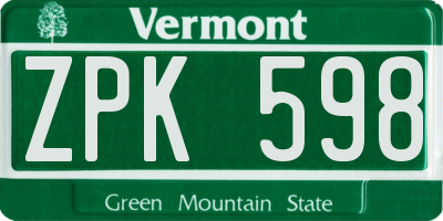 VT license plate ZPK598