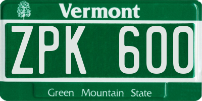 VT license plate ZPK600