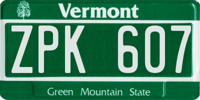 VT license plate ZPK607
