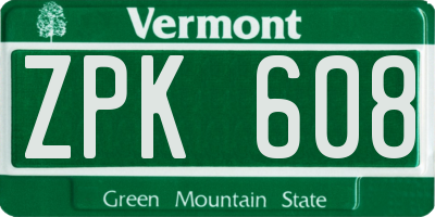 VT license plate ZPK608