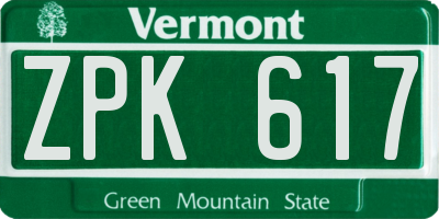 VT license plate ZPK617