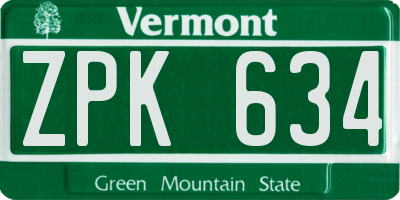 VT license plate ZPK634