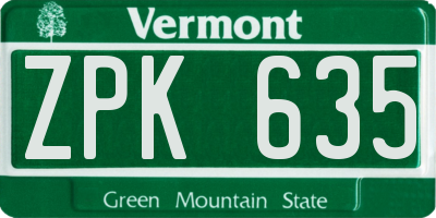 VT license plate ZPK635