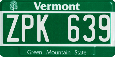 VT license plate ZPK639