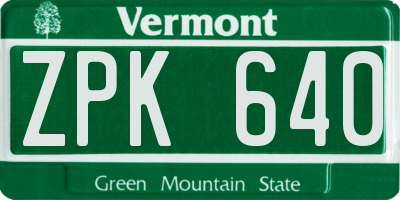 VT license plate ZPK640