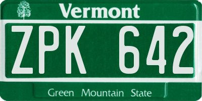 VT license plate ZPK642