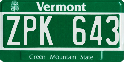 VT license plate ZPK643