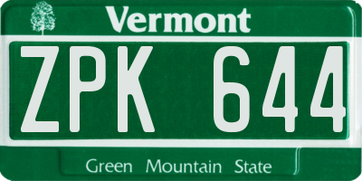 VT license plate ZPK644