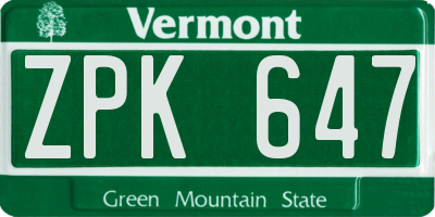 VT license plate ZPK647