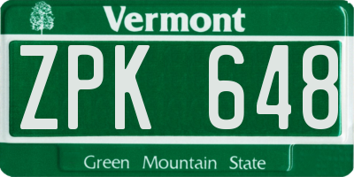 VT license plate ZPK648