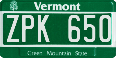 VT license plate ZPK650