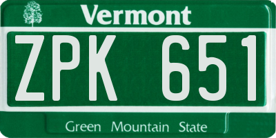 VT license plate ZPK651
