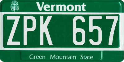 VT license plate ZPK657