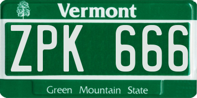 VT license plate ZPK666