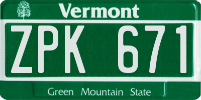 VT license plate ZPK671