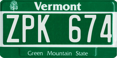 VT license plate ZPK674