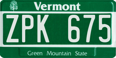 VT license plate ZPK675