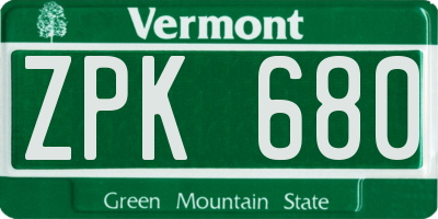 VT license plate ZPK680