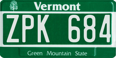 VT license plate ZPK684