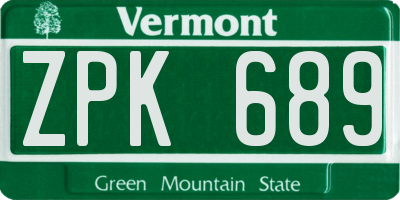 VT license plate ZPK689