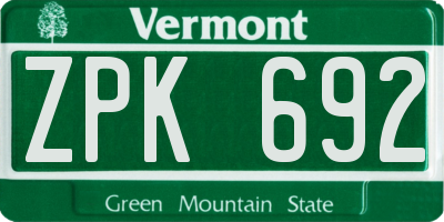VT license plate ZPK692