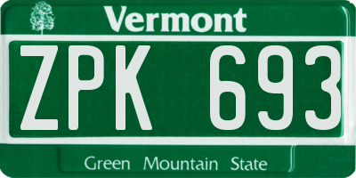 VT license plate ZPK693