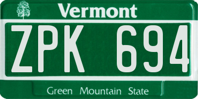 VT license plate ZPK694
